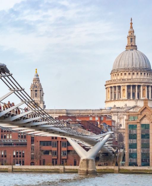 The Millennium Bridge with St Paul's Cathedral dome in the background, London