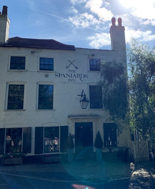 The Spaniards Inn pub exterior on Spaniards Road, Hampstead, London
