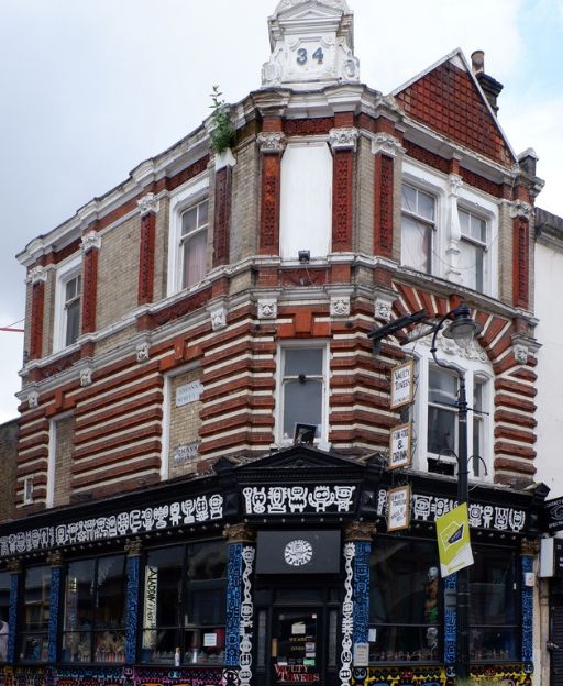 Victorian corner pub in Waterloo, London showing ornate brick facade and traditional pub exterior