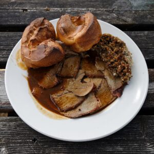 A Sunday roast dinner served at a traditional English pub