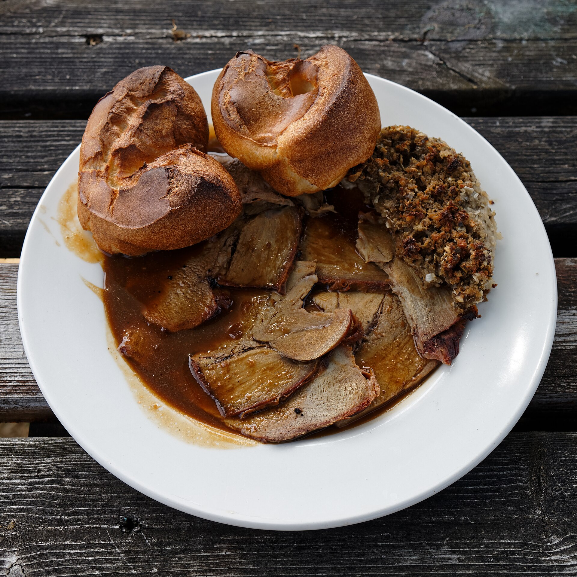 A Sunday roast dinner served at a traditional English pub