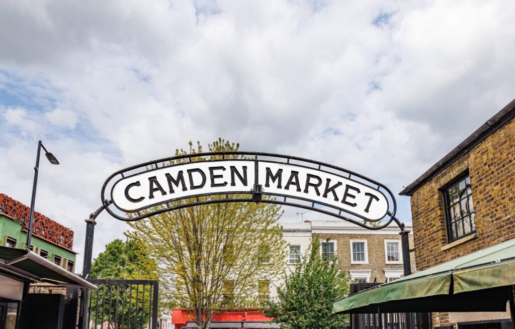 The Camden Market sign over the market entrance
