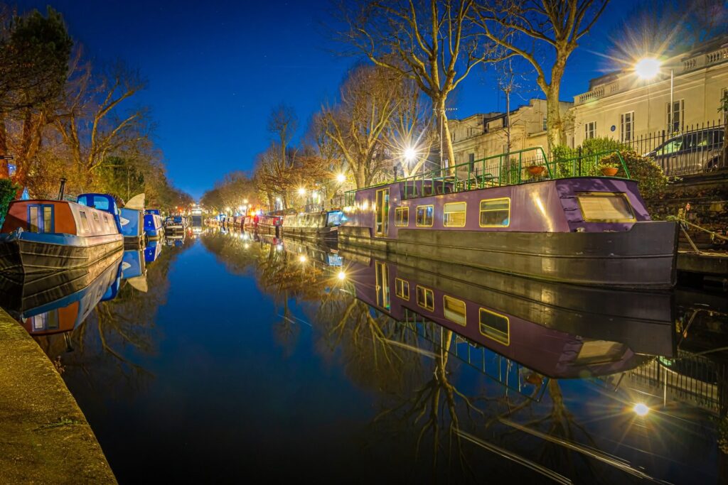 Canal at Little Venice on a winter evening