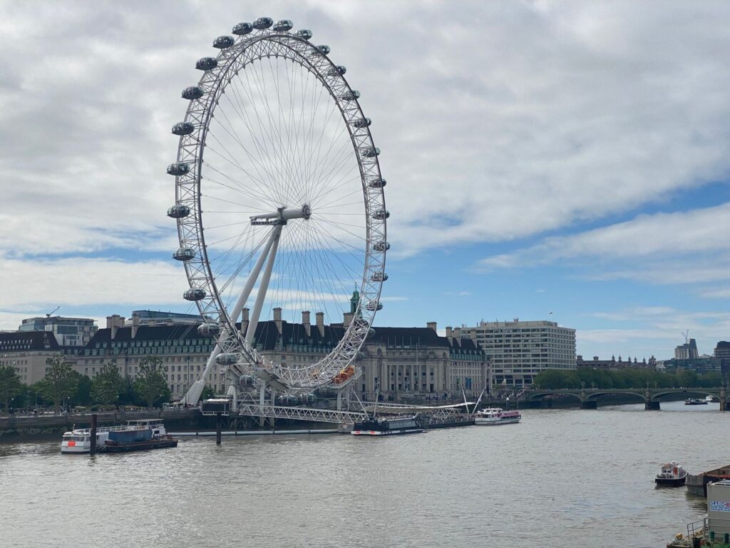 The London Eye by the Thames in daytime