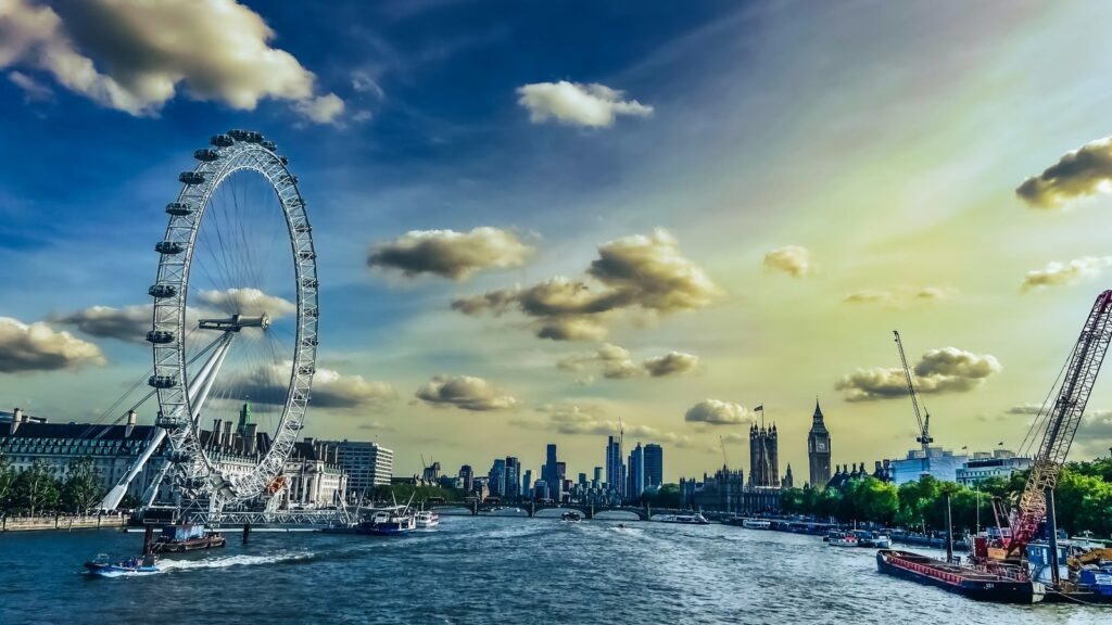 The London Eye beside County Hall on the Thames