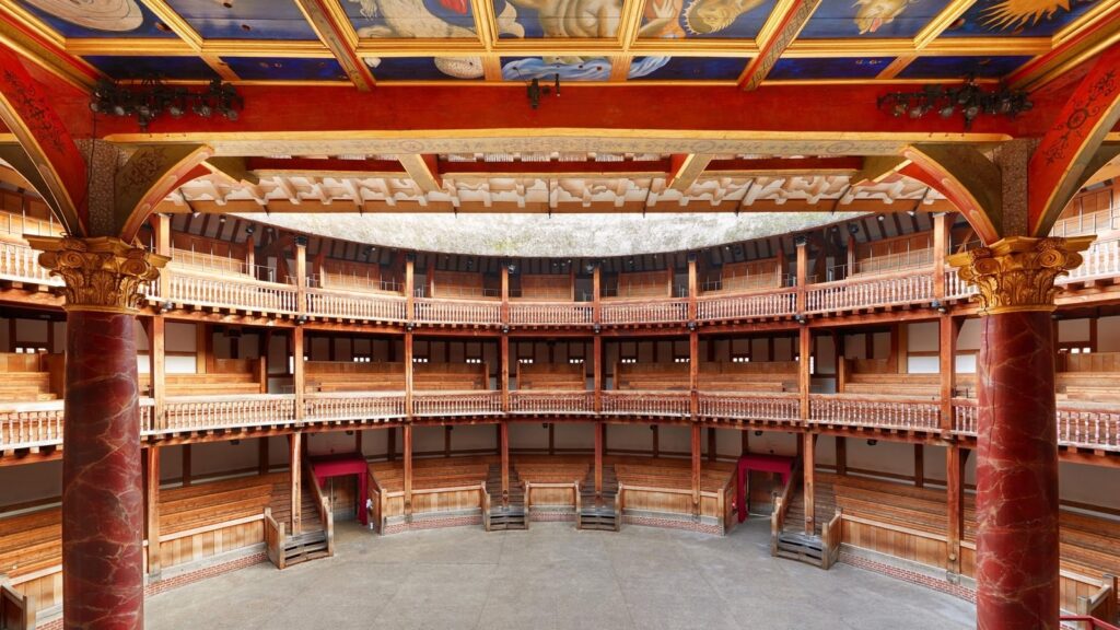 The galleries and stage inside Shakespeare's Globe