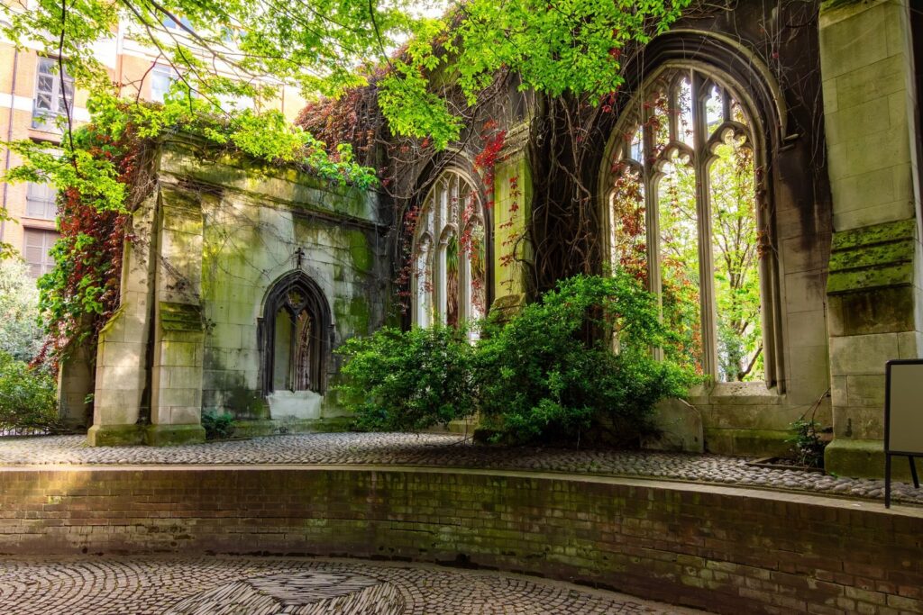 St Dunstan-in-the-East church ruins in the City of London