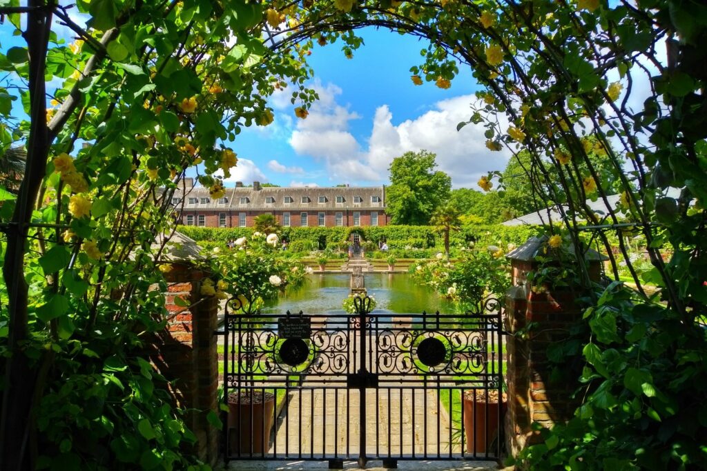 The gardens at Kensington Palace, seen through a garden gate