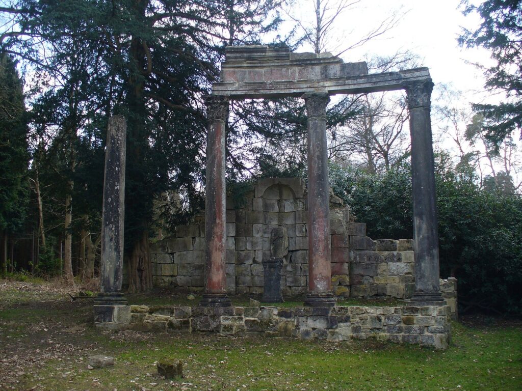 The Leptis Magna columns among the trees at Virginia Water
