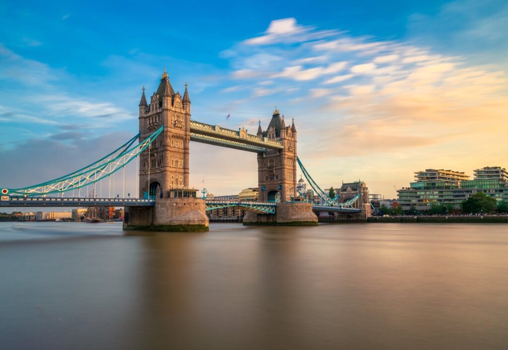 Tower Bridge over the Thames in evening light