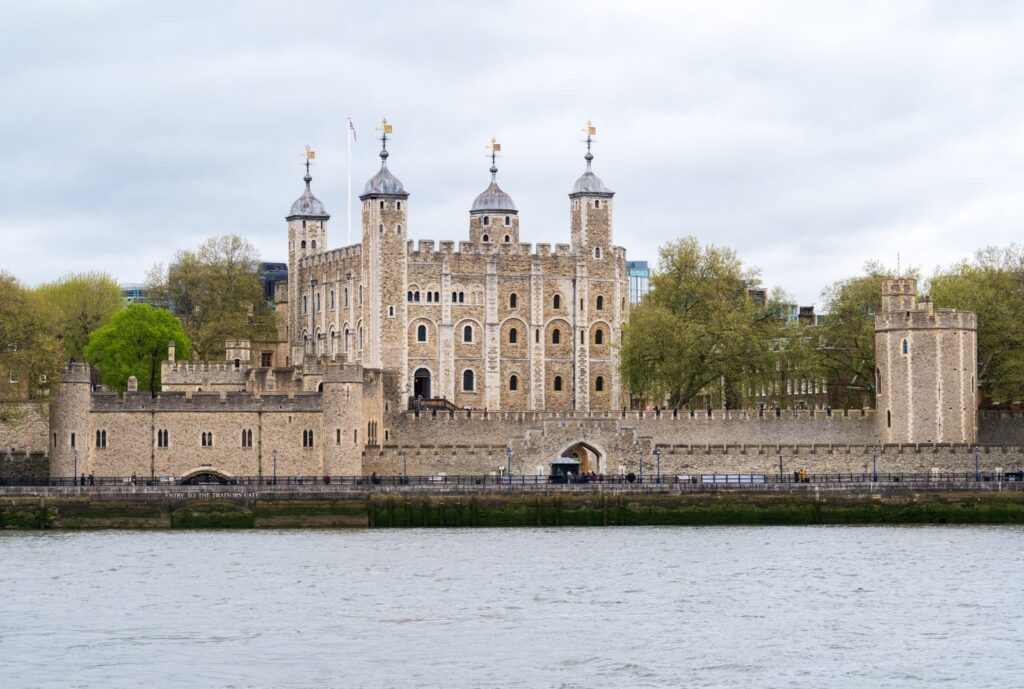 The Tower of London seen across the Thames on a spring day
