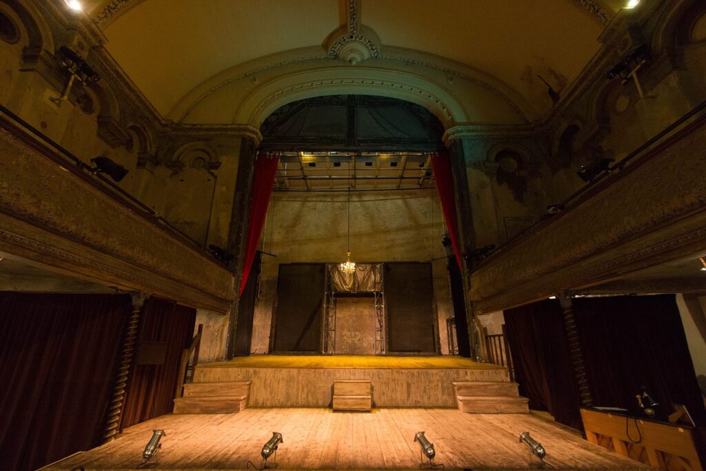 The auditorium of Wilton's Music Hall, seen from the stage.