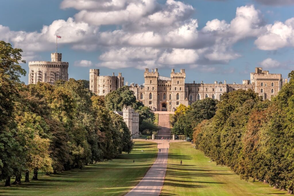 Tree-lined Long Walk leading to Windsor Castle